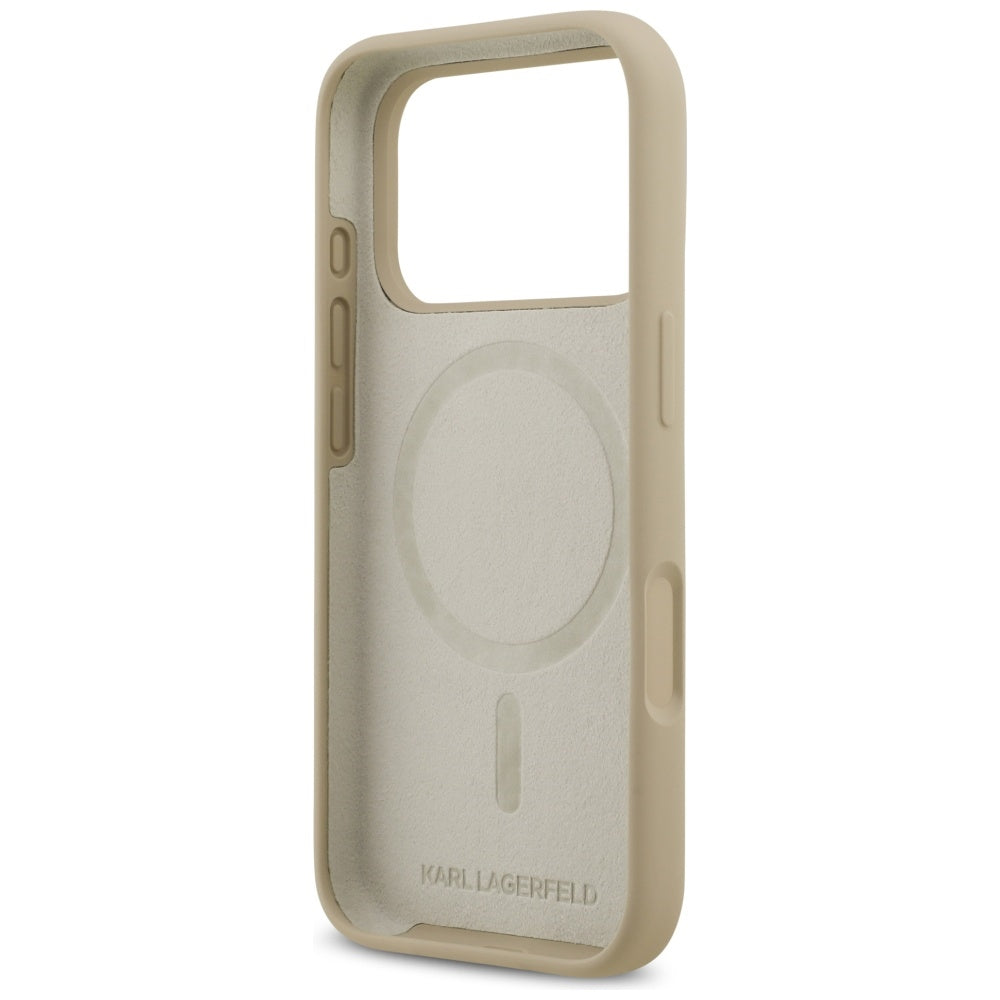 Funda para Apple iPhone 17 Pro, Karl Lagerfeld, Sketch and Logo Karl, Marrón.