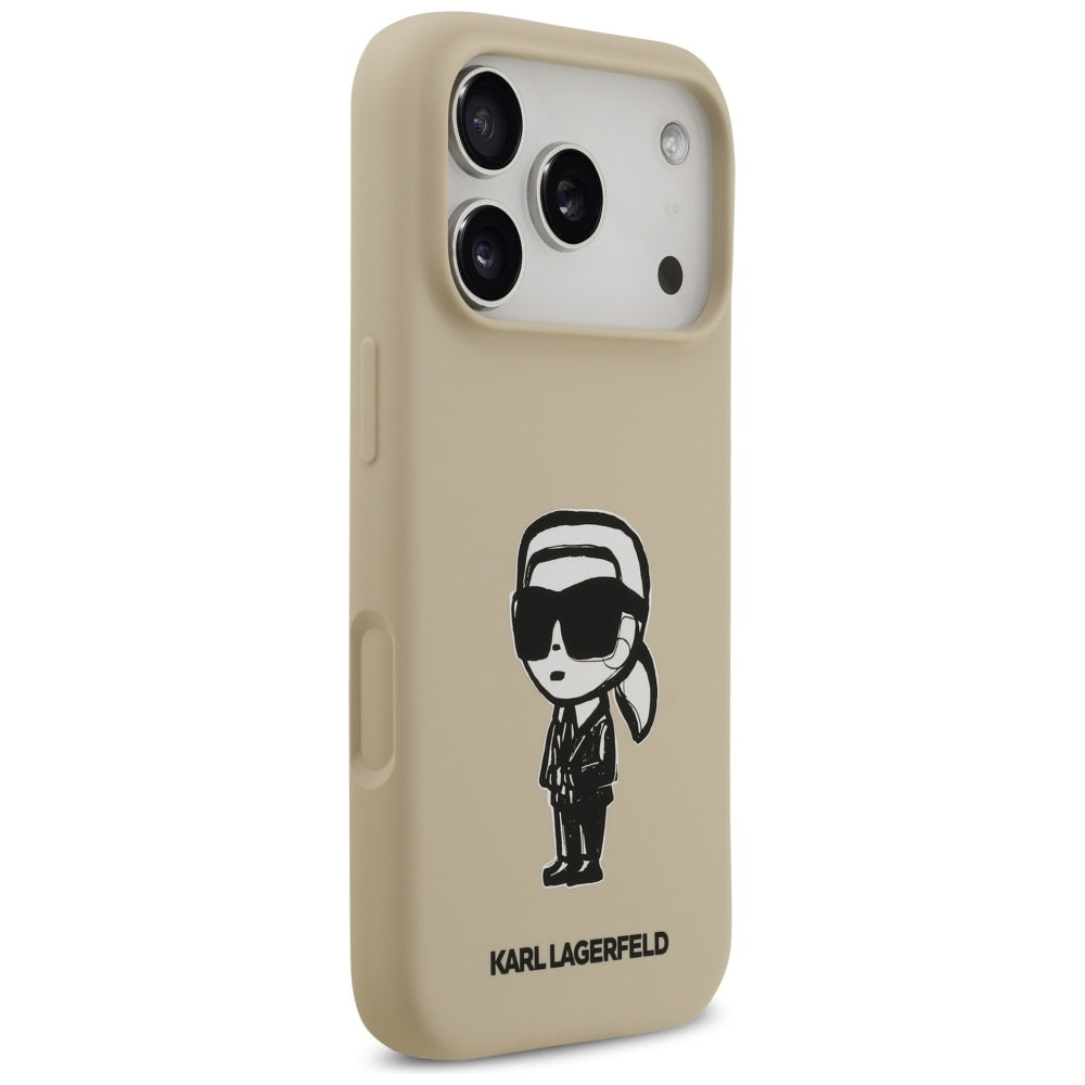 Funda para Apple iPhone 17 Pro, Karl Lagerfeld, Sketch and Logo Karl, Marrón.