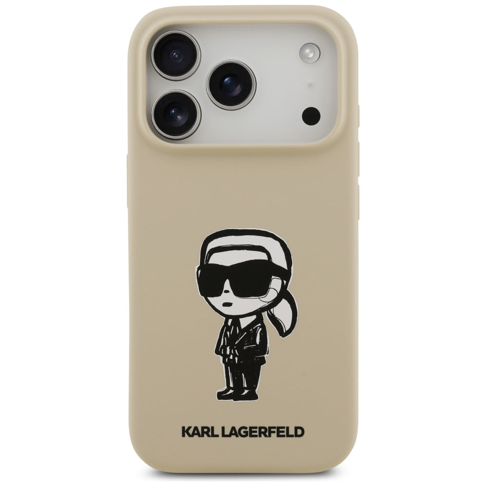 Funda para Apple iPhone 17 Pro, Karl Lagerfeld, Sketch and Logo Karl, Marrón.