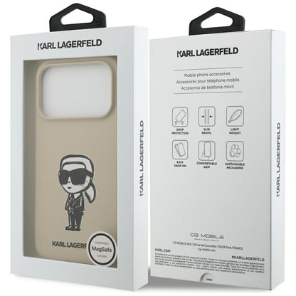 Funda para Apple iPhone 17 Pro, Karl Lagerfeld, Sketch and Logo Karl, Marrón.