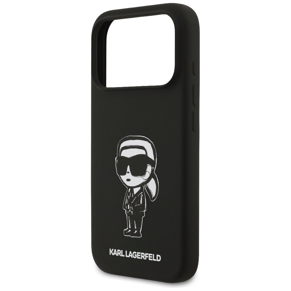 Funda para Apple iPhone 17 Pro, Karl Lagerfeld, Sketch and Logo Karl, Negra