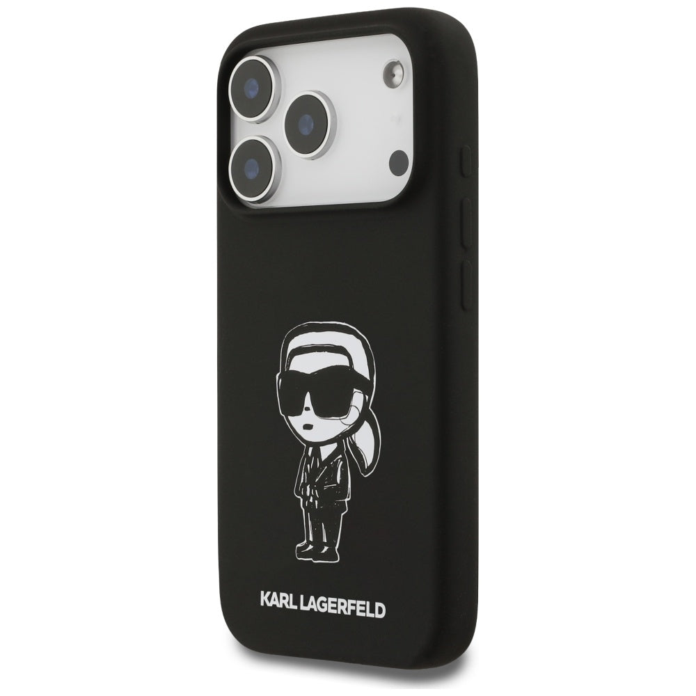 Funda para Apple iPhone 17 Pro, Karl Lagerfeld, Sketch and Logo Karl, Negra