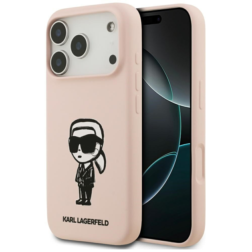 Funda para Apple iPhone 17 Pro, Karl Lagerfeld, Sketch and Logo Karl, Rosa.