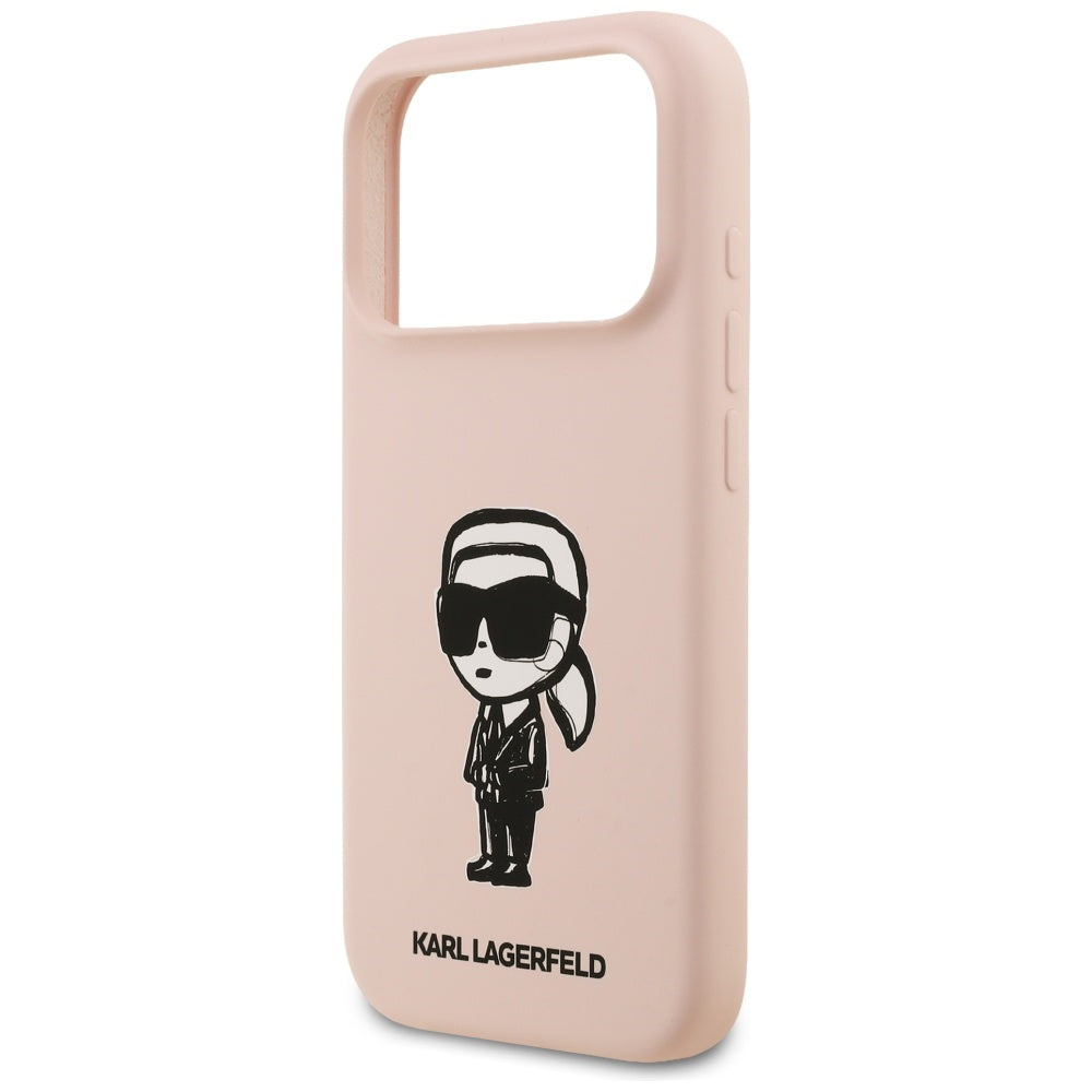 Funda para Apple iPhone 17 Pro, Karl Lagerfeld, Sketch and Logo Karl, Rosa.