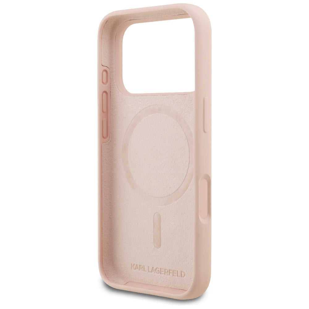Funda para Apple iPhone 17 Pro, Karl Lagerfeld, Sketch and Logo Karl, Rosa.