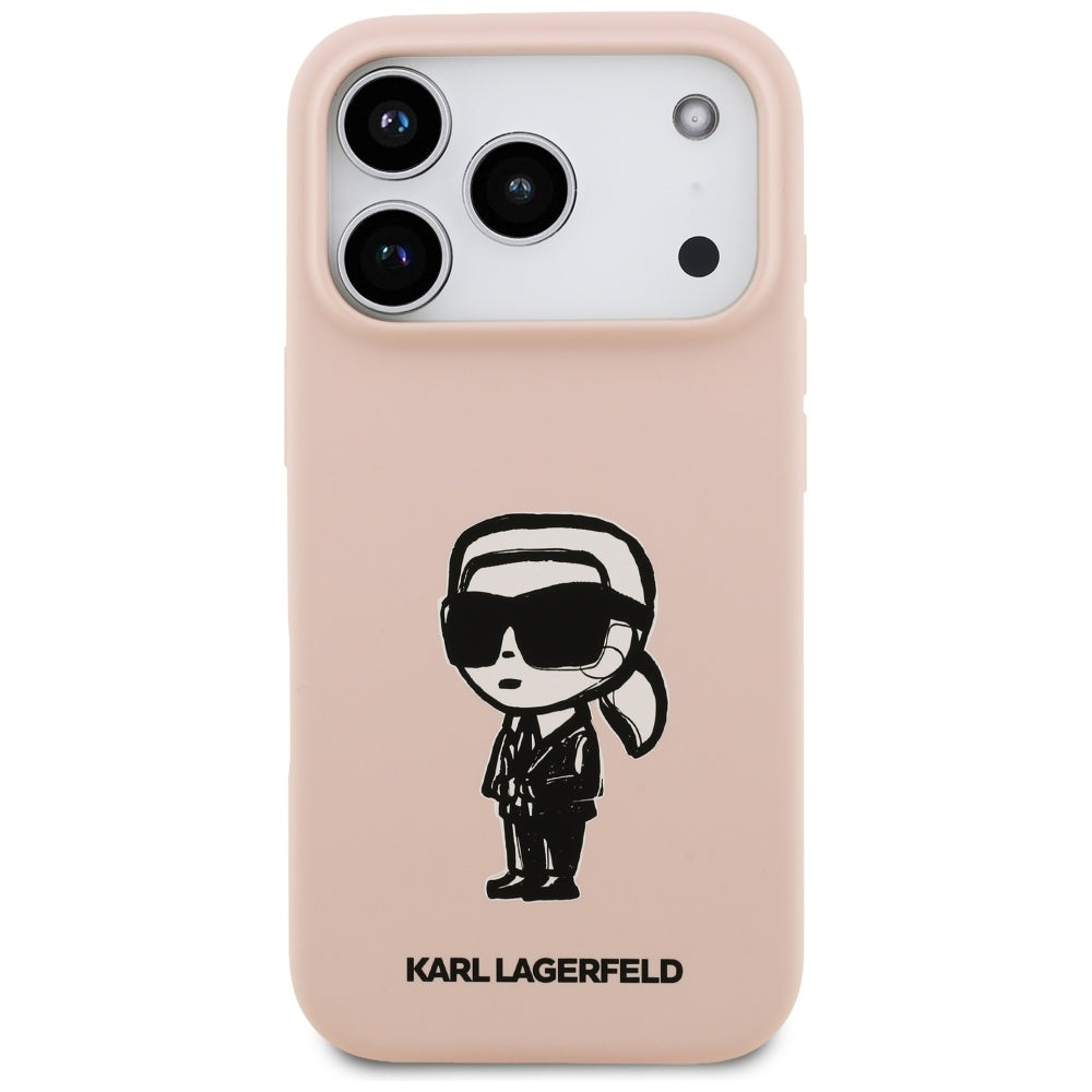 Funda para Apple iPhone 17 Pro, Karl Lagerfeld, Sketch and Logo Karl, Rosa.