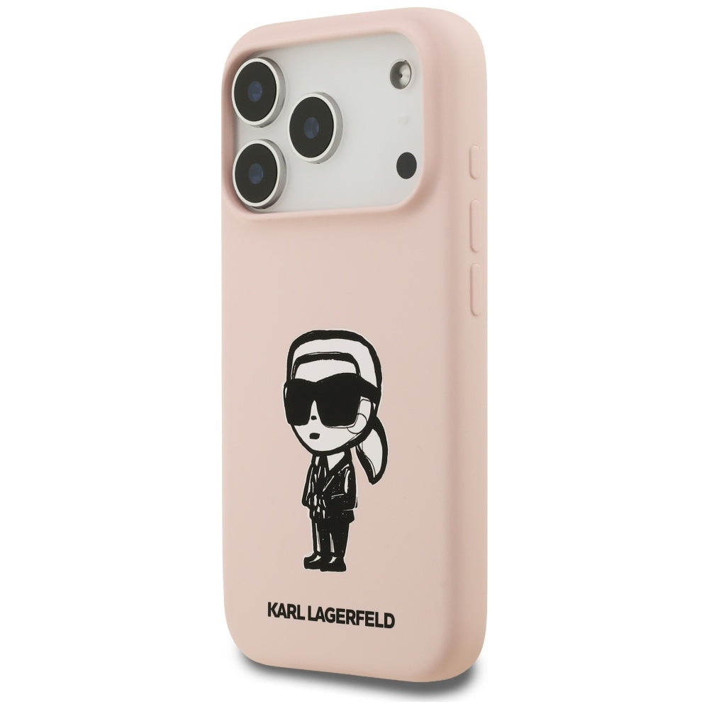 Funda para Apple iPhone 17 Pro, Karl Lagerfeld, Sketch and Logo Karl, Rosa.