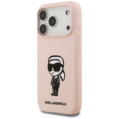 Funda para Apple iPhone 17 Pro, Karl Lagerfeld, Sketch and Logo Karl, Rosa.
