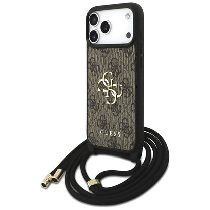 Funda para Apple iPhone 17 Pro Max, Guess, 4G CBDY Big Logo con Correa de Cordón, Marrón