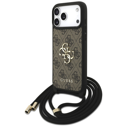 Funda para Apple iPhone 17 Pro Max, Guess, 4G CBDY Big Logo con Correa de Cordón, Marrón
