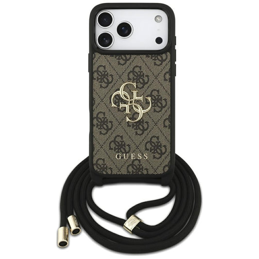 Funda para Apple iPhone 17 Pro Max, Guess, 4G CBDY Big Logo con Correa de Cordón, Marrón