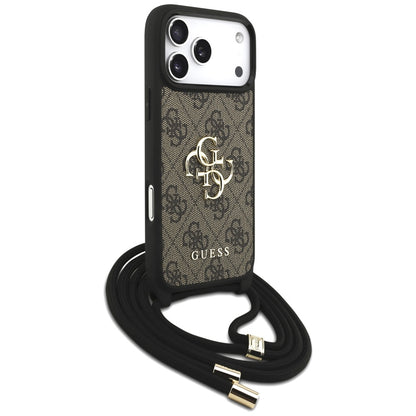 Funda para Apple iPhone 17 Pro Max, Guess, 4G CBDY Big Logo con Correa de Cordón, Marrón