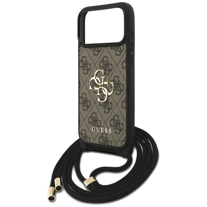 Funda para Apple iPhone 17 Pro Max, Guess, 4G CBDY Big Logo con Correa de Cordón, Marrón