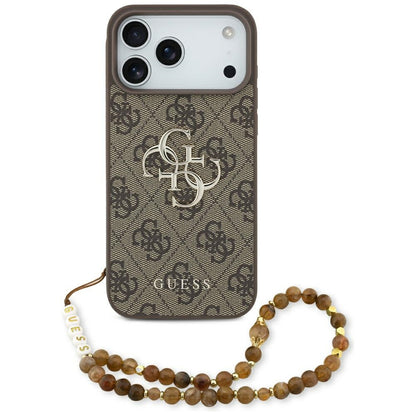 Funda para Apple iPhone 17 Pro Max, Guess, 4G Classic Logo con Correa de Perla, Marrón