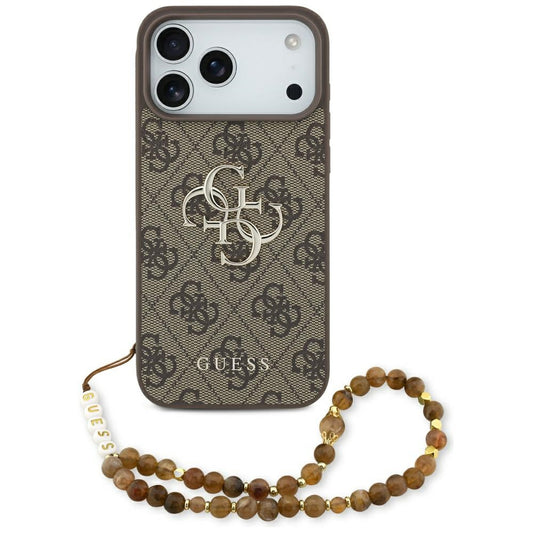 Funda para Apple iPhone 17 Pro Max, Guess, 4G Classic Logo con Correa de Perla, Marrón