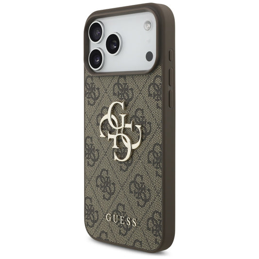 Funda para Apple iPhone 17 Pro Max, Guess, 4G Classic Logo con Correa de Perla, Marrón