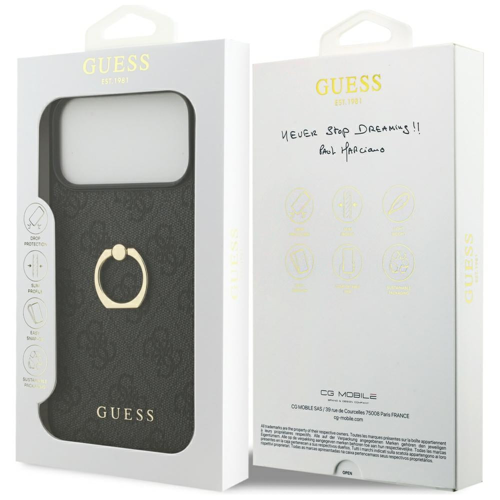 Funda para Apple iPhone 17 Pro Max, Guess, 4G Ring Stand, Negra