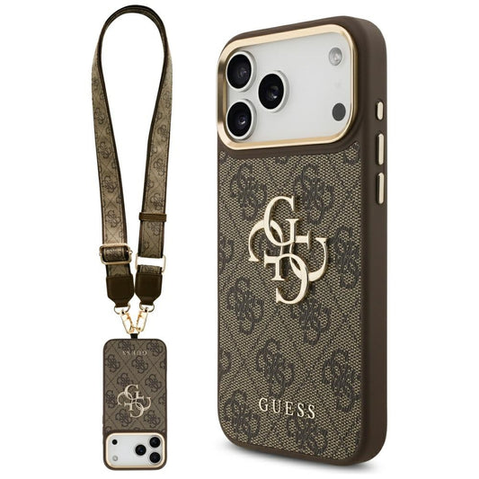 Funda para Apple iPhone 17 Pro Max, Guess, Big 4G Classic Logo with Big Strap, Marrón
