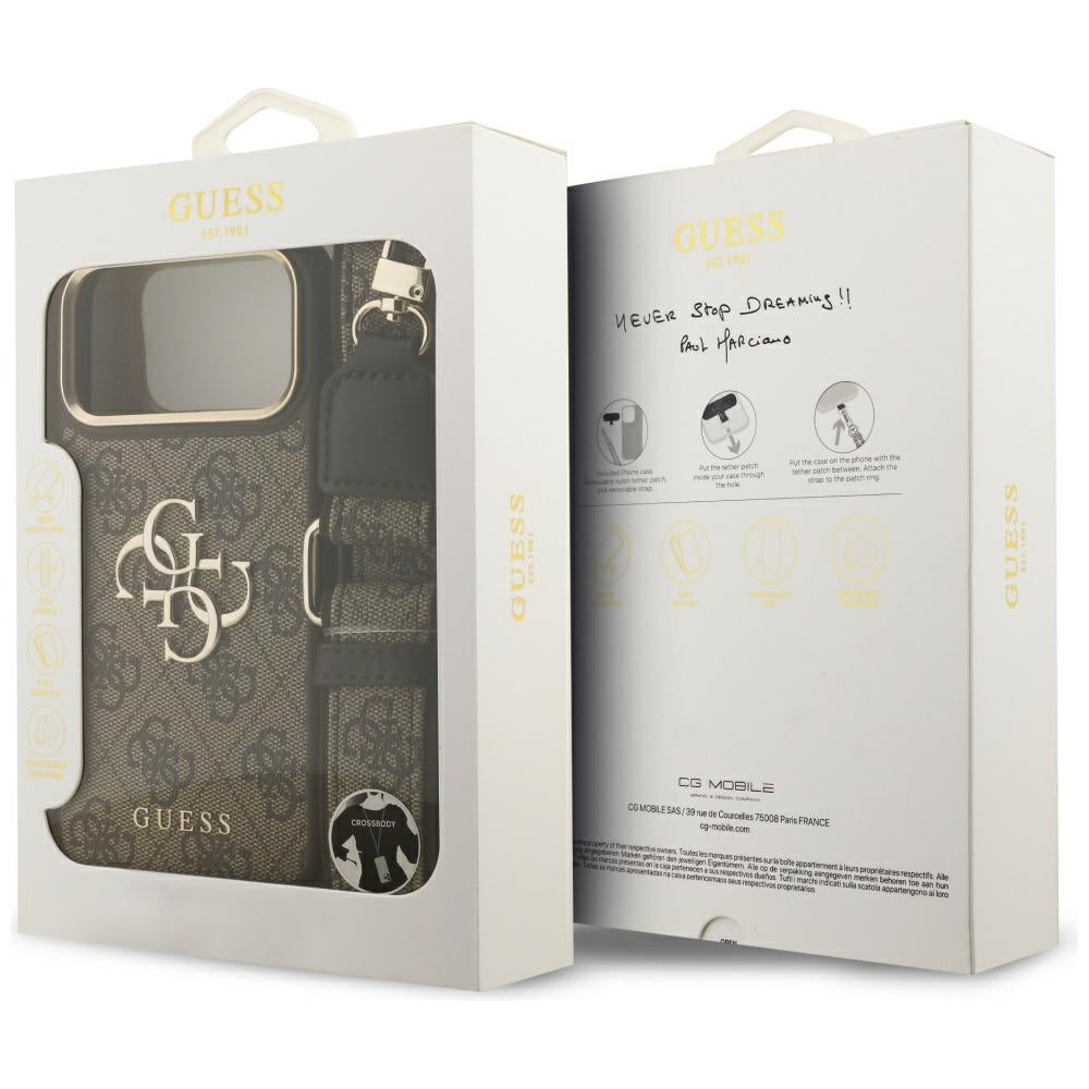 Funda para Apple iPhone 17 Pro Max, Guess, Big 4G Classic Logo with Big Strap, Marrón