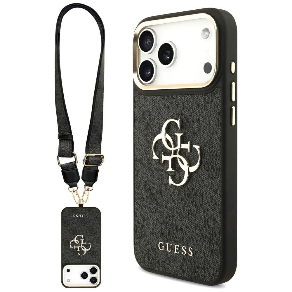 Funda para Apple iPhone 17 Pro Max, Guess, Big 4G Classic Logo with Big Strap, Negra