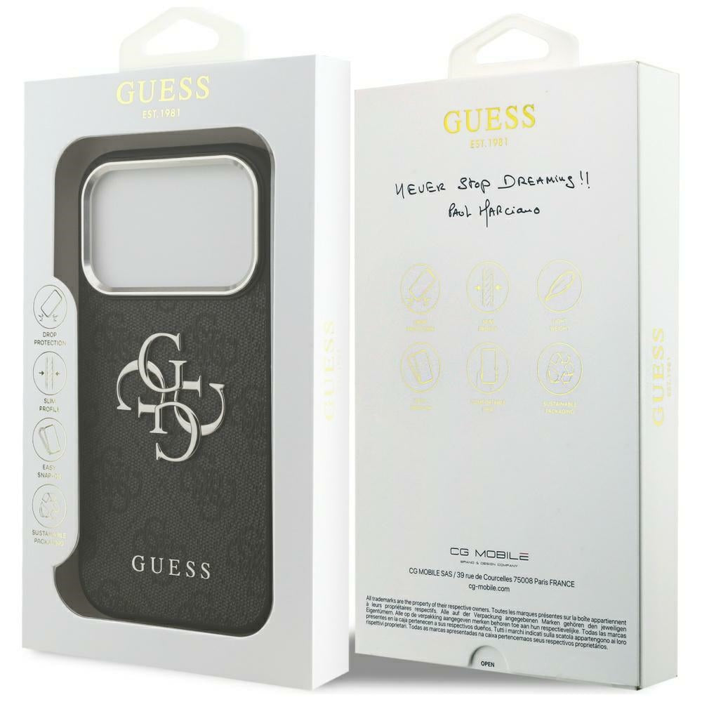 Funda para Apple iPhone 17 Pro Max, Guess, Big 4G Logo Classic, Negra Plateada