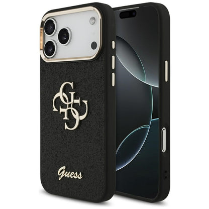 Funda para Apple iPhone 17 Pro Max, Guess, Fixed Glitter Big 4G Metal Frame, Negra
