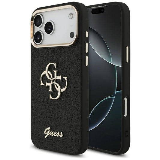Funda para Apple iPhone 17 Pro Max, Guess, Fixed Glitter Big 4G Metal Frame, Negra