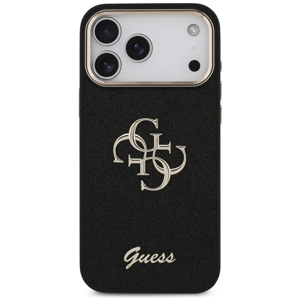 Funda para Apple iPhone 17 Pro Max, Guess, Fixed Glitter Big 4G Metal Frame, Negra