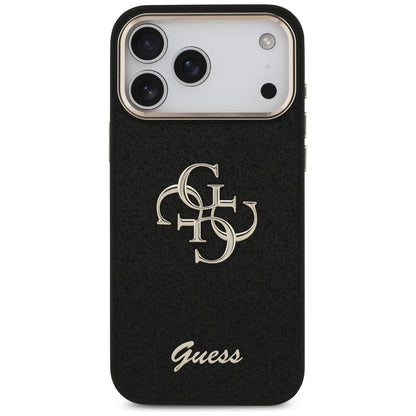 Funda para Apple iPhone 17 Pro Max, Guess, Fixed Glitter Big 4G Metal Frame, Negra