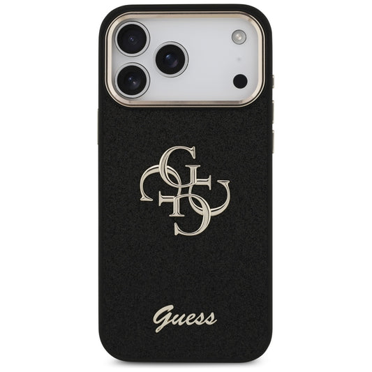 Funda para Apple iPhone 17 Pro Max, Guess, Fixed Glitter Big 4G Metal Frame, Negra