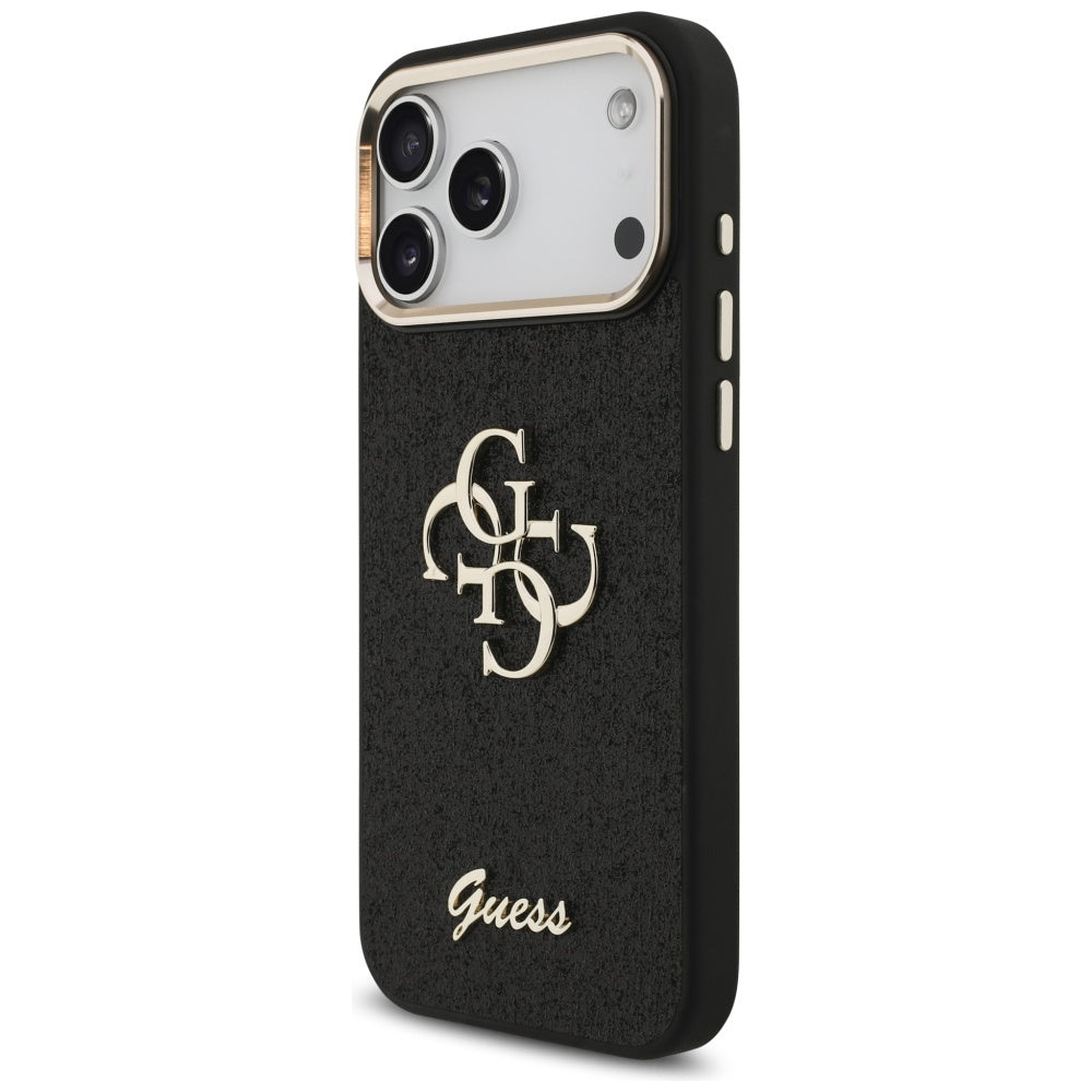 Funda para Apple iPhone 17 Pro Max, Guess, Fixed Glitter Big 4G Metal Frame, Negra