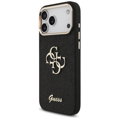 Funda para Apple iPhone 17 Pro Max, Guess, Fixed Glitter Big 4G Metal Frame, Negra