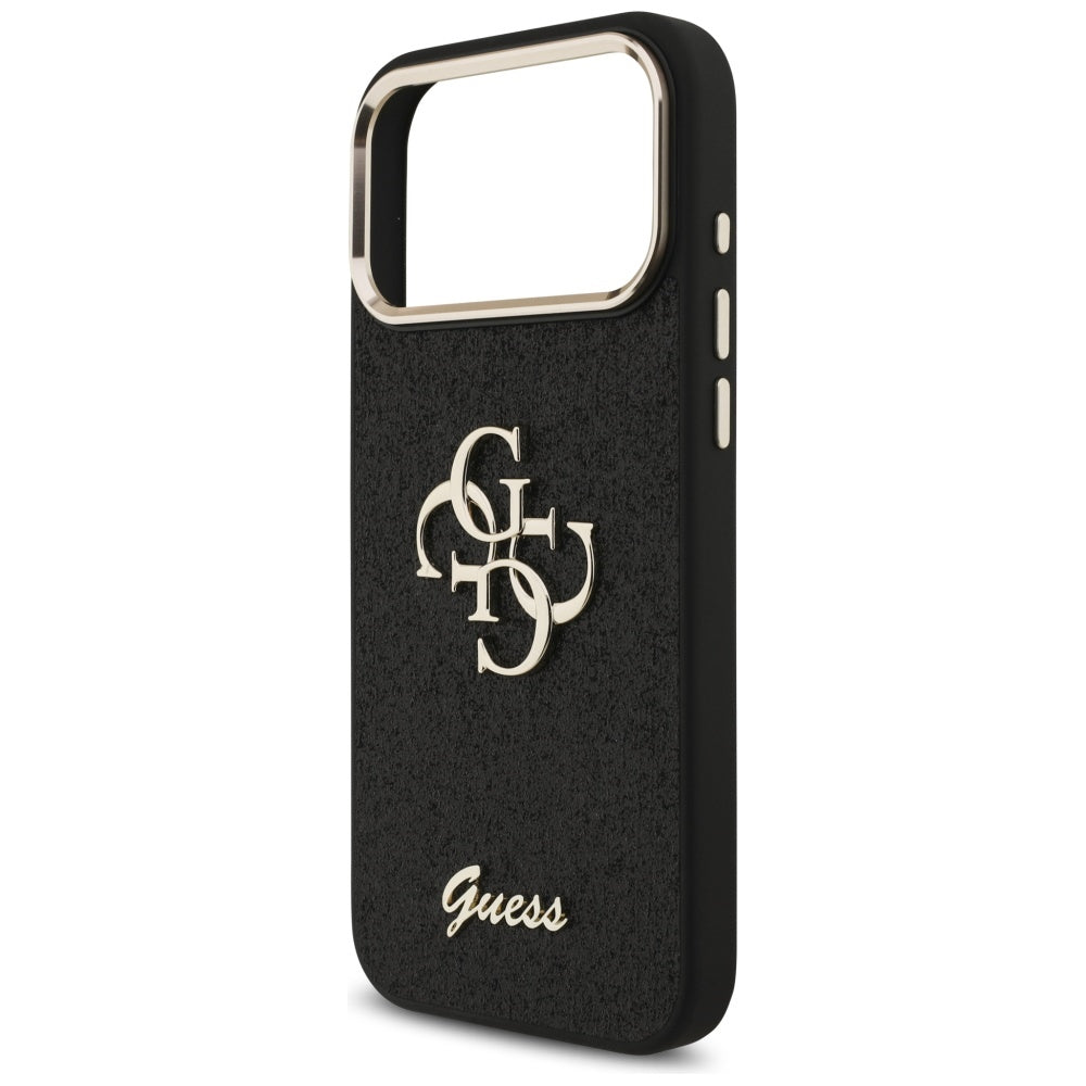 Funda para Apple iPhone 17 Pro Max, Guess, Fixed Glitter Big 4G Metal Frame, Negra