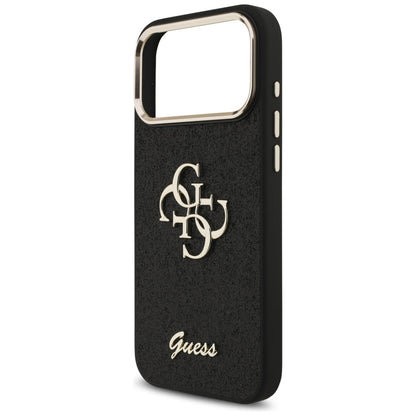 Funda para Apple iPhone 17 Pro Max, Guess, Fixed Glitter Big 4G Metal Frame, Negra