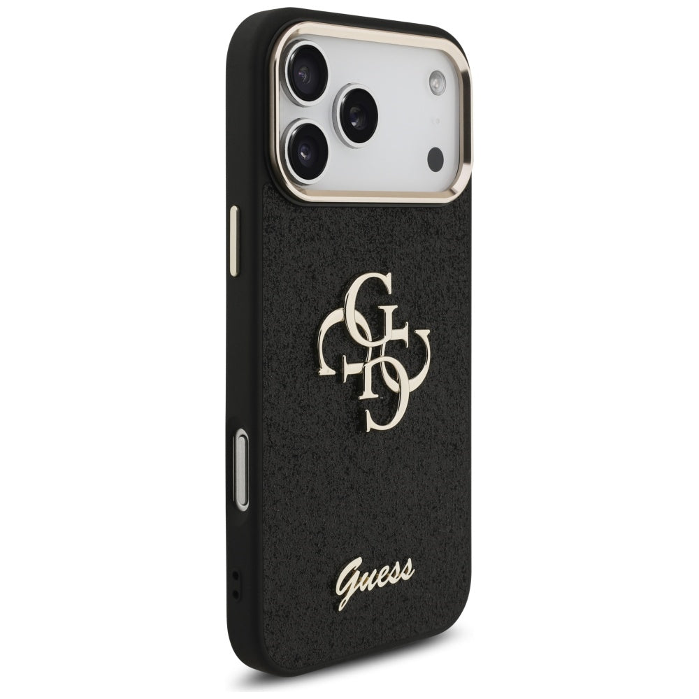 Funda para Apple iPhone 17 Pro Max, Guess, Fixed Glitter Big 4G Metal Frame, Negra