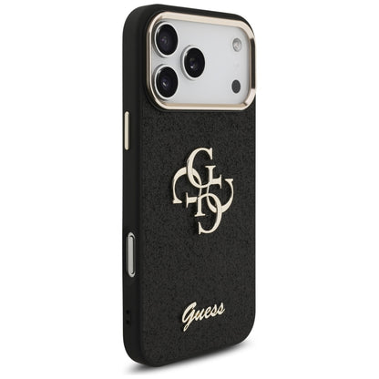 Funda para Apple iPhone 17 Pro Max, Guess, Fixed Glitter Big 4G Metal Frame, Negra