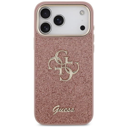 Funda para Apple iPhone 17 Pro Max, Guess, Fixed Glitter Big 4G Metal Frame, Rosa