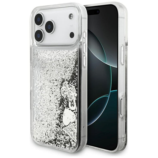 Funda para Apple iPhone 17 Pro Max, Guess, Liquid Glitter Charms, Plateada