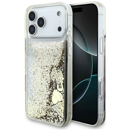 Funda para Apple iPhone 17 Pro Max, Guess, Liquid Glitter Charms, Dorada