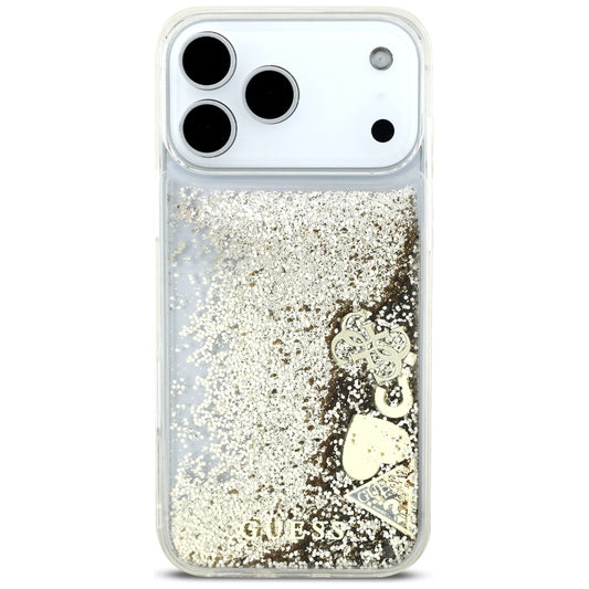 Funda para Apple iPhone 17 Pro Max, Guess, Liquid Glitter Charms, Dorada
