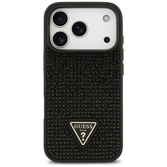 Funda para Apple iPhone 17 Pro Max, Guess, Logo Triángulo de Pedrería, Negra