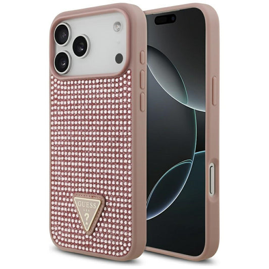 Funda para Apple iPhone 17 Pro Max, Guess, Rhinestone Triangle Logo, Rosa