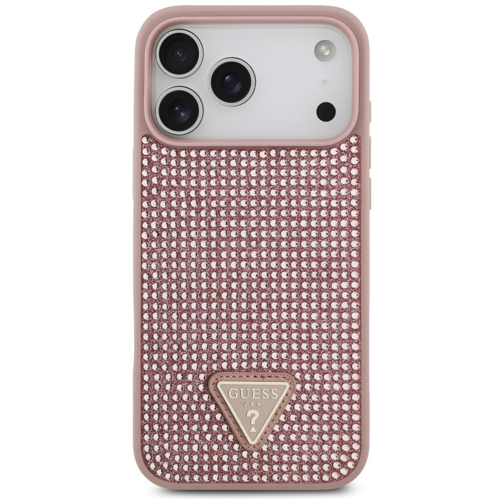 Funda para Apple iPhone 17 Pro Max, Guess, Rhinestone Triangle Logo, Rosa