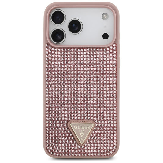 Funda para Apple iPhone 17 Pro Max, Guess, Rhinestone Triangle Logo, Rosa