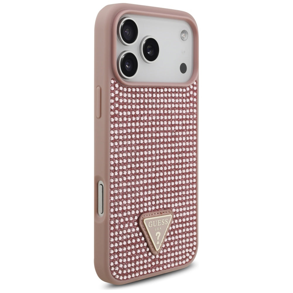 Funda para Apple iPhone 17 Pro Max, Guess, Rhinestone Triangle Logo, Rosa