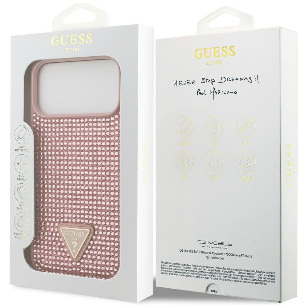Funda para Apple iPhone 17 Pro Max, Guess, Rhinestone Triangle Logo, Rosa