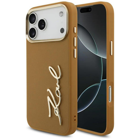 Funda para Apple iPhone 17 Pro Max, Karl Lagerfeld, Script Logo, Marrón