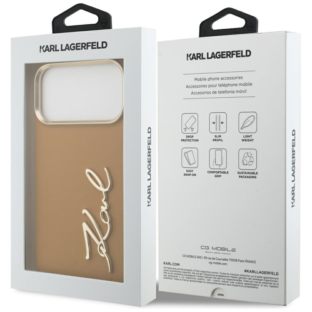 Funda para Apple iPhone 17 Pro Max, Karl Lagerfeld, Script Logo, Marrón