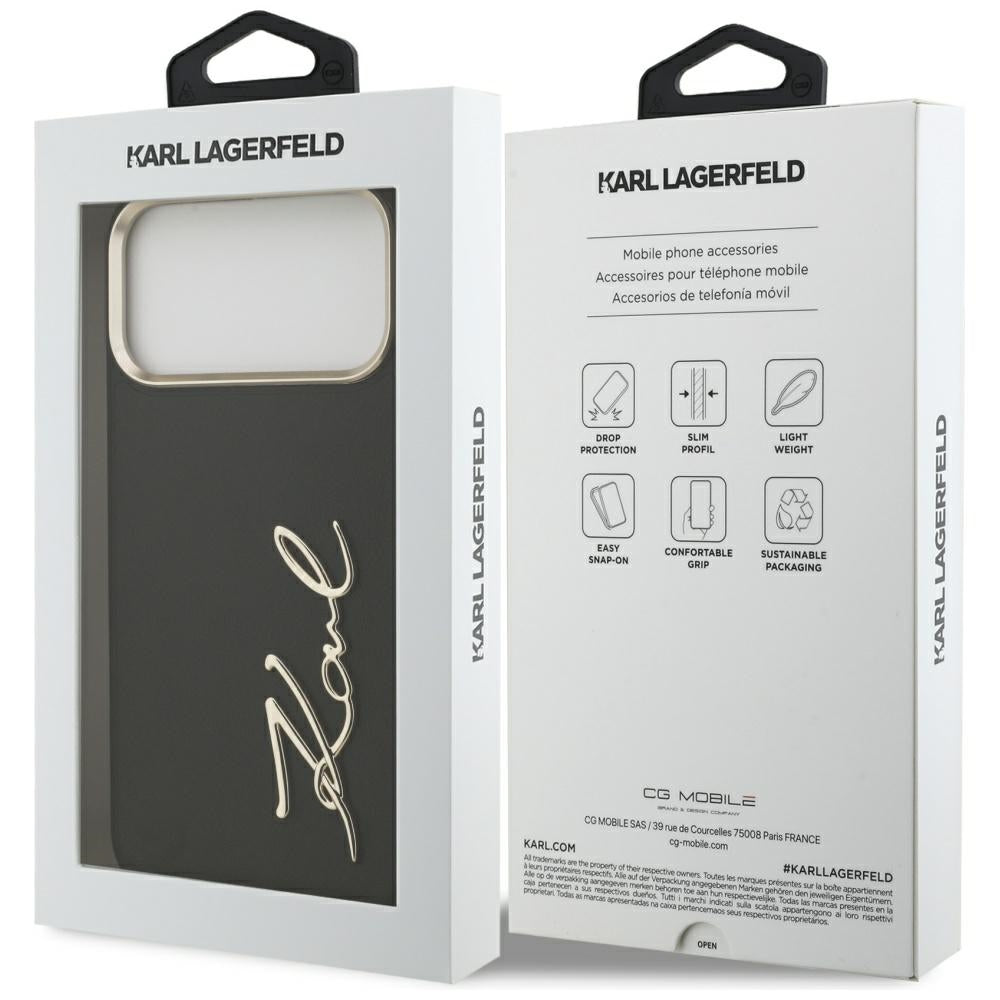 Funda para Apple iPhone 17 Pro Max, Karl Lagerfeld, Script Logo, Negra
