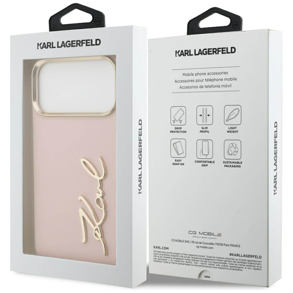 Funda para Apple iPhone 17 Pro Max, Karl Lagerfeld, Script Logo, Rosa